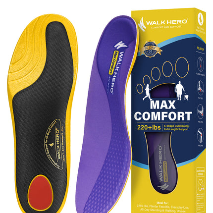 WalkHero 220+ lbs Medium Arch Support Inserts,Heavy Duty Plantar Fasciitis Insoles for Men Women,Orthotic Inserts for Pain Relief,Work Boot Insole with Heel Cushioning