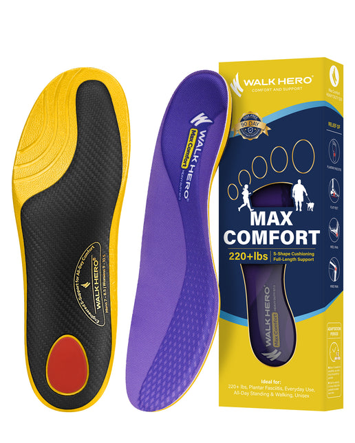 WalkHero 220+ lbs Medium Arch Support Inserts,Heavy Duty Plantar Fasciitis Insoles for Men Women,Orthotic Inserts for Pain Relief,Work Boot Insole with Heel Cushioning