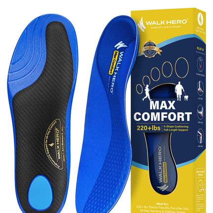 WalkHero 220+ lbs Medium Arch Support Inserts,Heavy Duty Plantar Fasciitis Insoles for Men Women,Orthotic Inserts for Pain Relief,Work Boot Insole with Heel Cushioning
