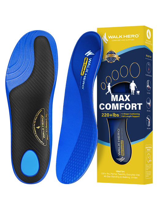 WalkHero 220+ lbs Medium Arch Support Inserts,Heavy Duty Plantar Fasciitis Insoles for Men Women,Orthotic Inserts for Pain Relief,Work Boot Insole with Heel Cushioning