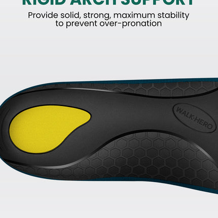 Arch Support Inserts for Men & Women - Plantar Fasciitis Insoles with Max Cushion, Orthotics for Heel Pain Relief, Shoe Insoles for Work Boots - WALKHERO