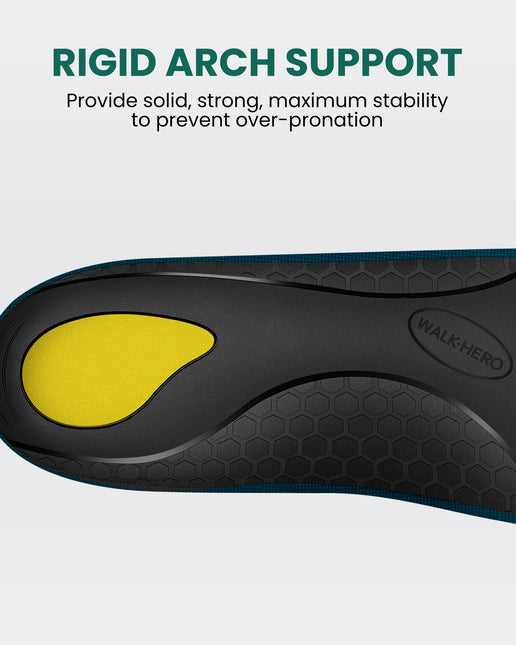 Arch Support Inserts for Men & Women - Plantar Fasciitis Insoles with Max Cushion, Orthotics for Heel Pain Relief, Shoe Insoles for Work Boots - WALKHERO