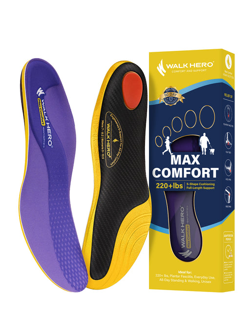 WalkHero 220+ lbs Medium Arch Support Inserts,Heavy Duty Plantar Fasciitis Insoles for Men Women,Orthotic Inserts for Pain Relief,Work Boot Insole with Heel Cushioning