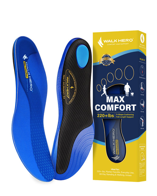 WalkHero 220+ lbs Medium Arch Support Inserts,Heavy Duty Plantar Fasciitis Insoles for Men Women,Orthotic Inserts for Pain Relief,Work Boot Insole with Heel Cushioning