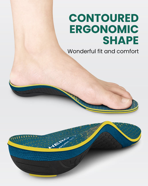 Arch Support Inserts for Men & Women - Plantar Fasciitis Insoles with Max Cushion, Orthotics for Heel Pain Relief, Shoe Insoles for Work Boots - WALKHERO
