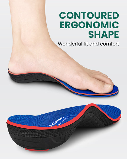 Arch Support Inserts for Men & Women - Plantar Fasciitis Insoles with Max Cushion, Orthotics for Heel Pain Relief, Shoe Insoles for Work Boots - WALKHERO